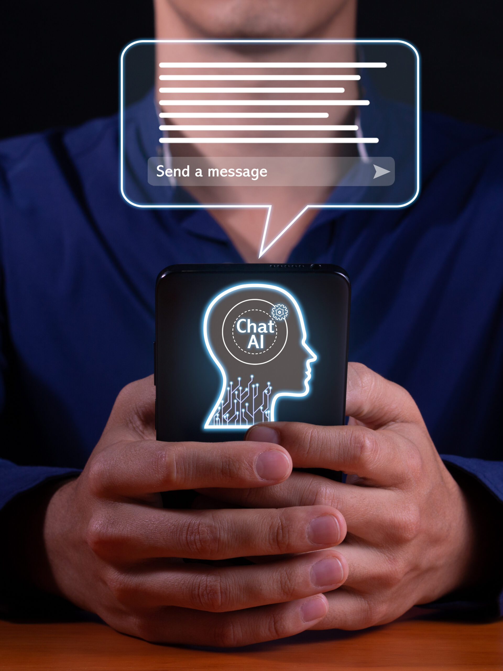 person on phone chatting with AI