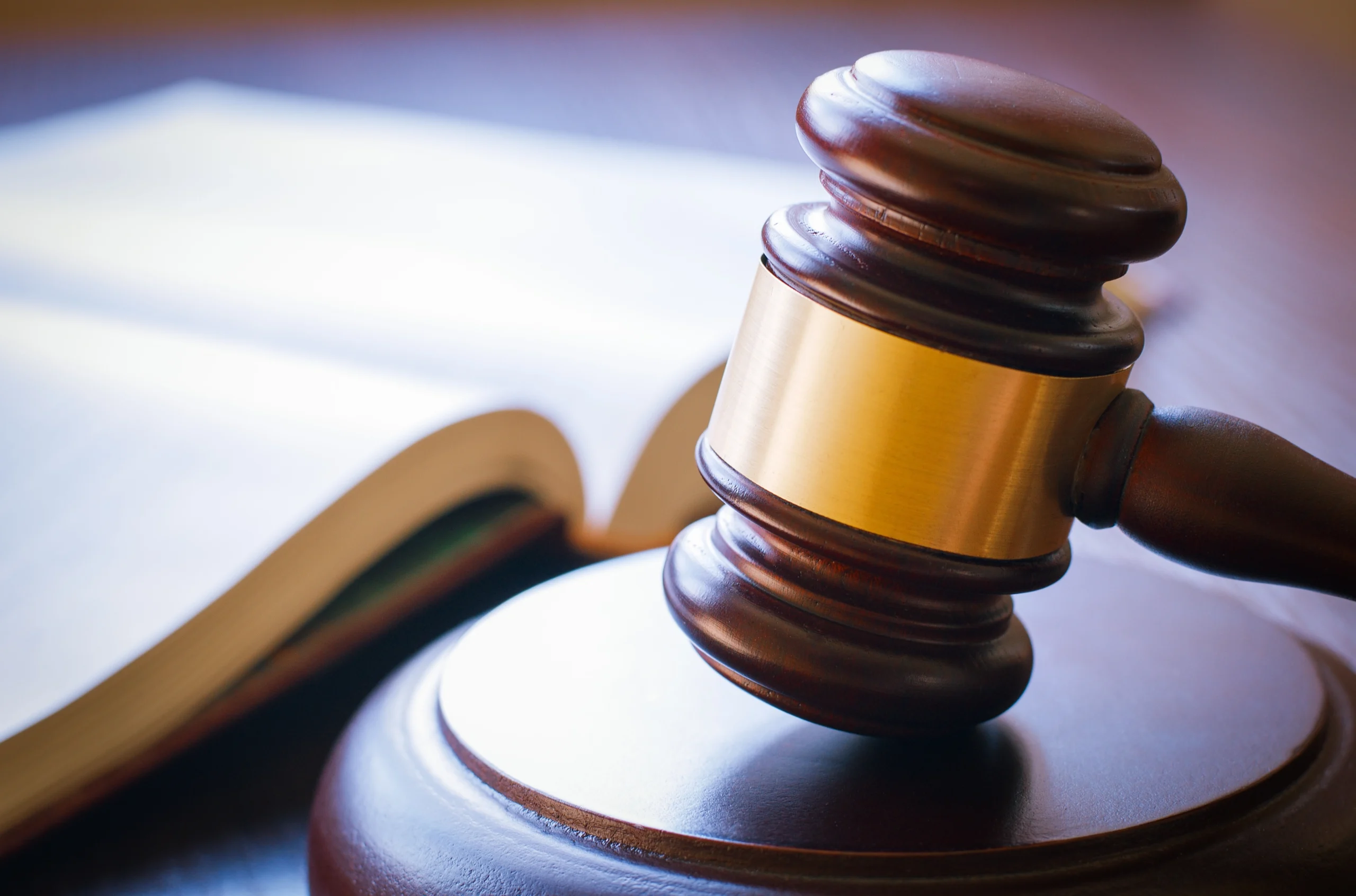 gavel and book on bench