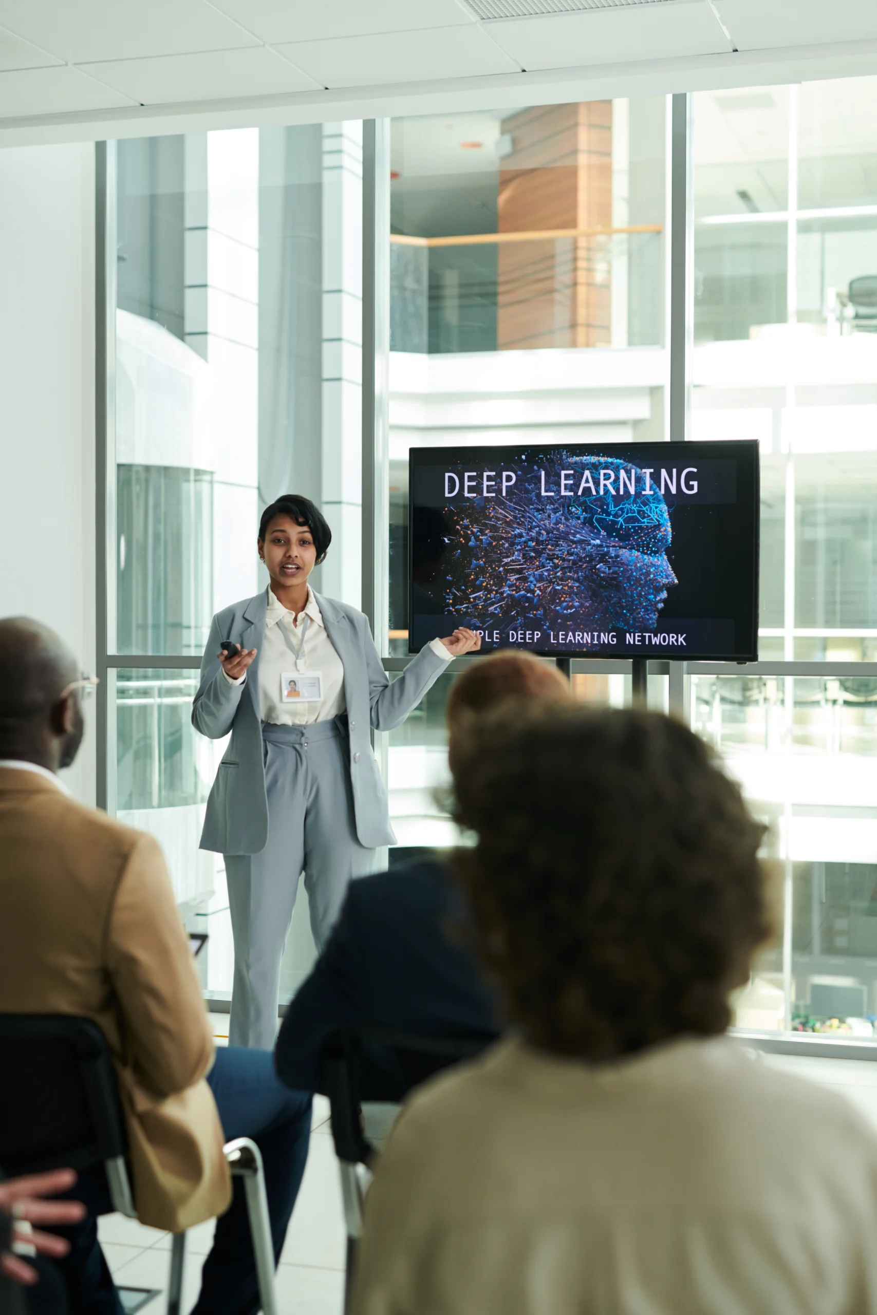 woman teaching about AI learning