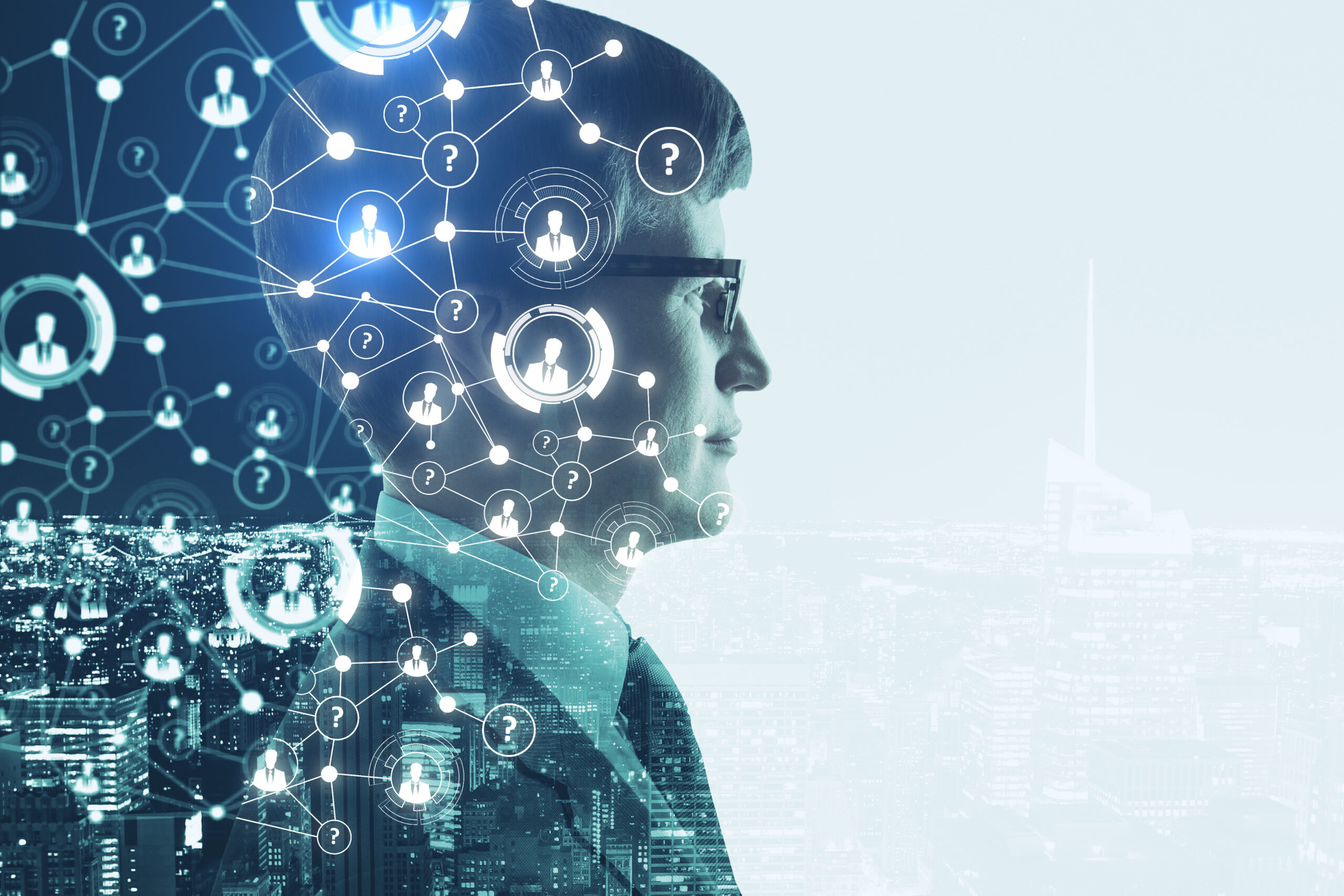 man with tech concept overlay on head
