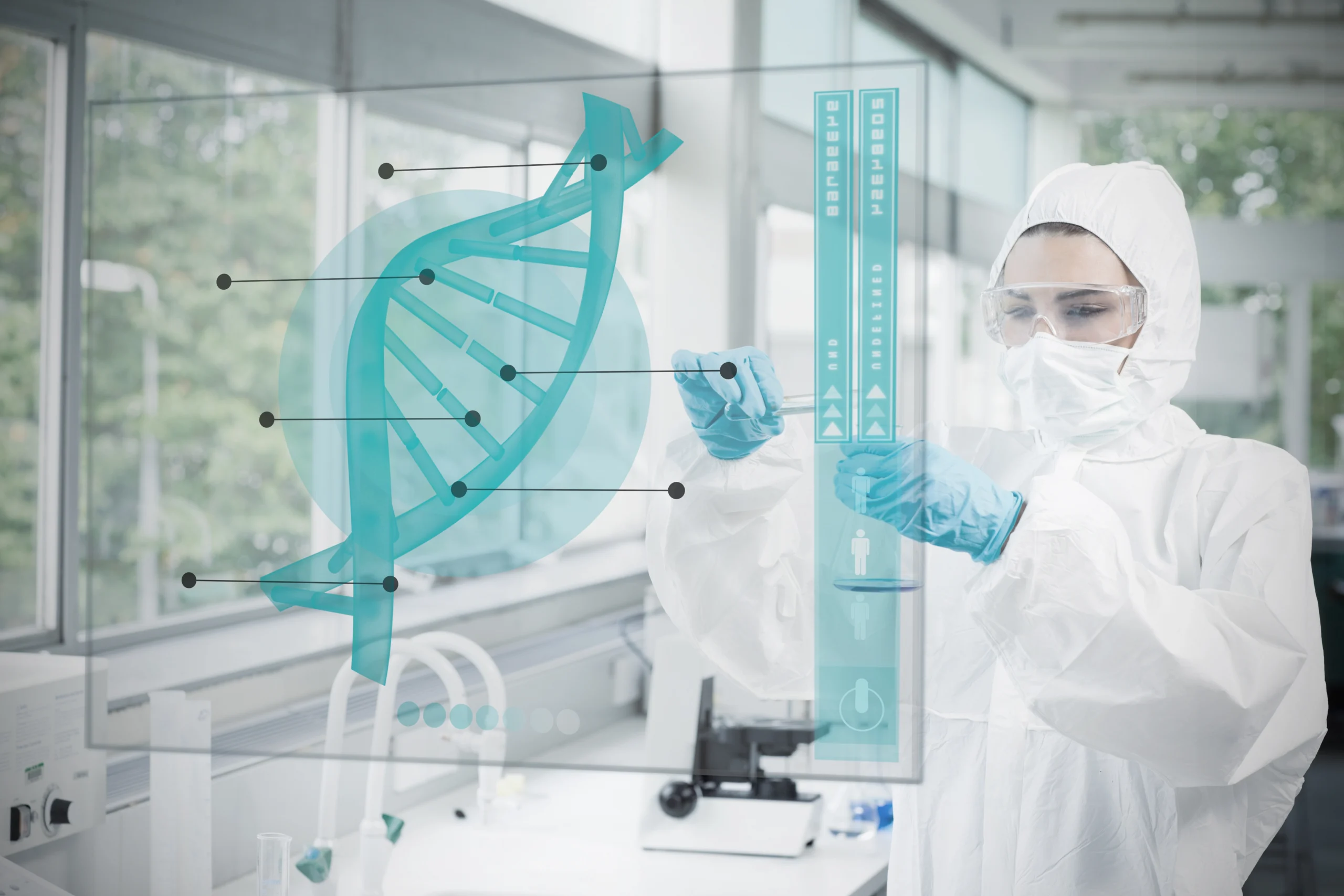 scientist examining DNA in a lab