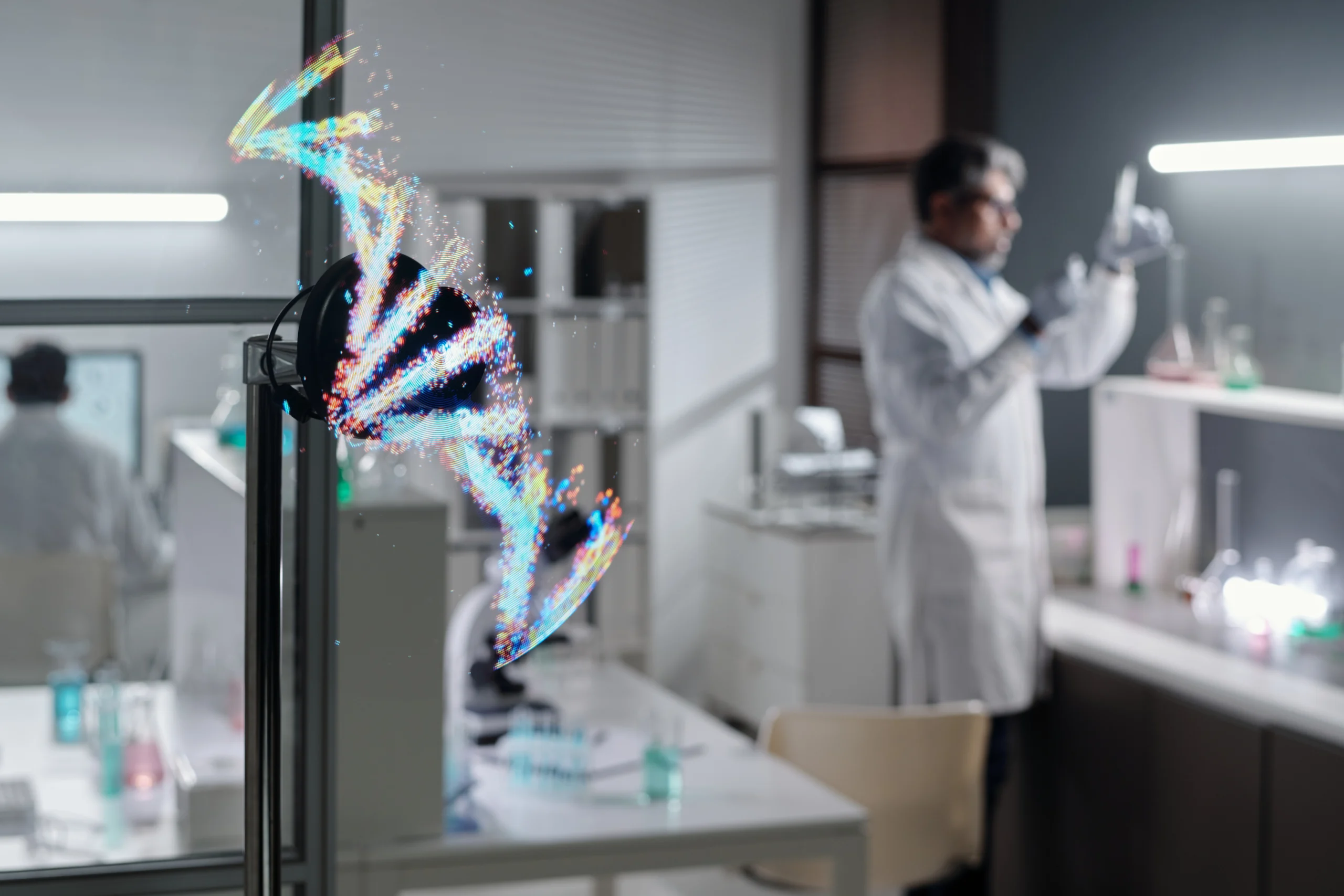 scientist working in a lab with DNA