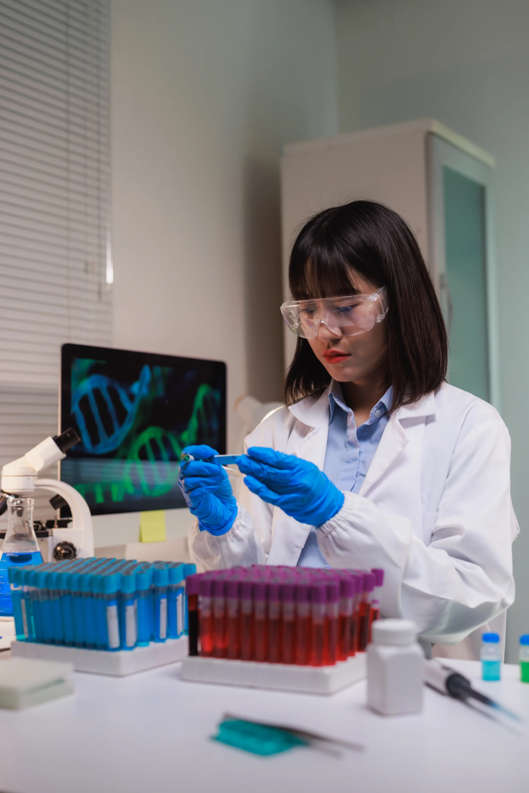 scientist analyzing a test tube
